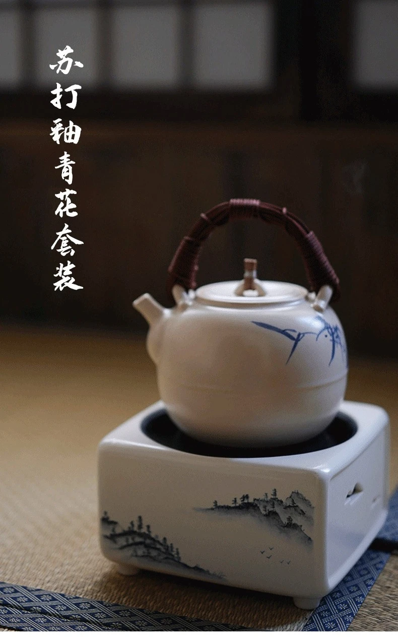 وعاء فخار مزجج للصودا، موقد سيراميك كهربائي صغير، مجموعة صانع الشاي، غلاية