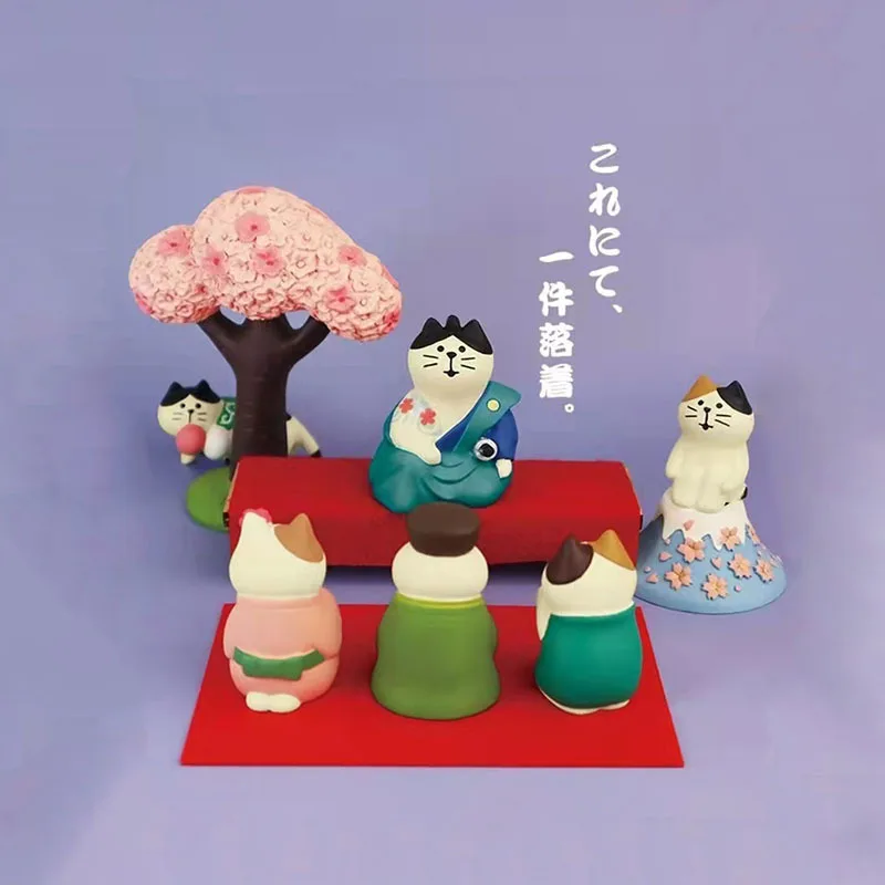 Sakura Figurine Japanese Cat Cherry Blossom Matcha Zakka Miniatures Resin Craft Mini Desk Ornament Home Decor Trendy Toys Gifts