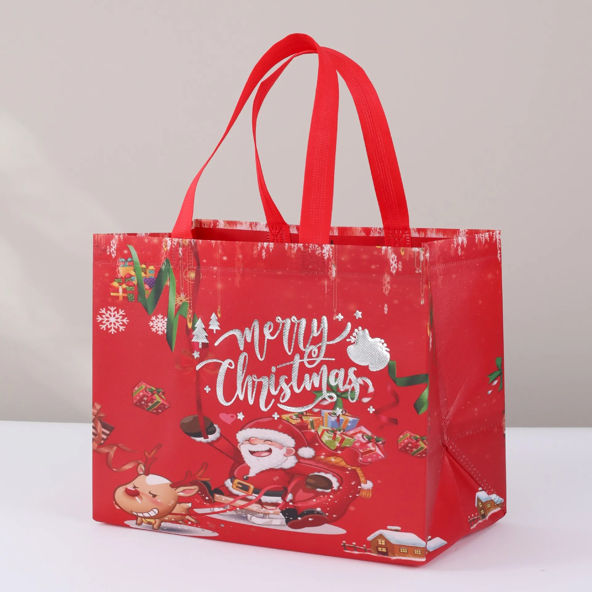 StoBag, borsa regalo di buon natale, grande Tote in tessuto Non tessuto con Design di babbo natale e pupazzo di neve, Shopping e decorazione,