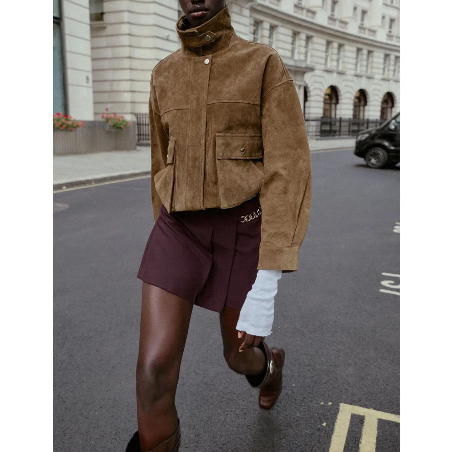 ارتفاع الخصر سلسلة معدنية فضفاضة الزخرفية واسعة الطيات عارضة orts للنساء الخريف موسم ألياف البوليستر السيدات السراويل