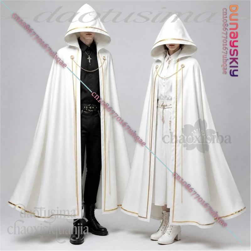 831Witch Wizard Cosplay Medieval Hooded Cloak Renaissance Cape Hood White Black Retro Goth Uniform 2026 Halloween Party Outfit - view 3