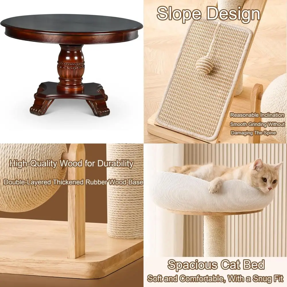 

Современная 3-уровневая деревянная башня для кошек с шариками из сизаля, рампами, когтеточками, кроватью и космической капсулой.