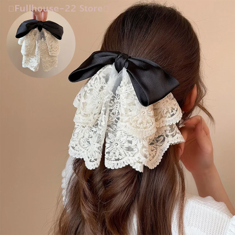

【MAX-22】1Pcs French Lace Bow Ponytail Clip Sweet Shark Clip Bohemia Holiday Style Hairpin Hair Accessories
