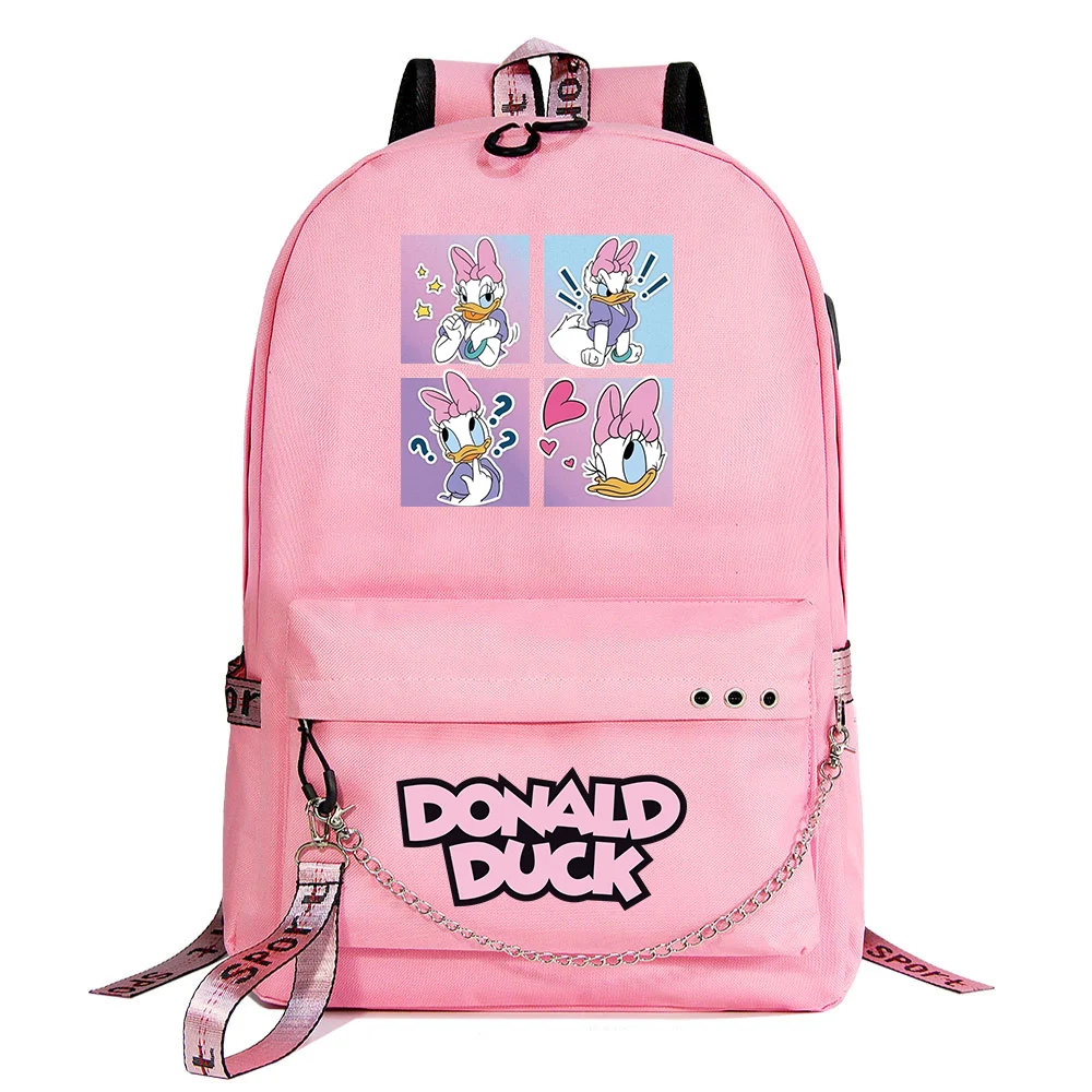 

Disney Donald Duck Daisy USB Backpack School Bag Laptop Rucksack Women Men Backbag Travel Daypacks Chain Backpack Mochilas