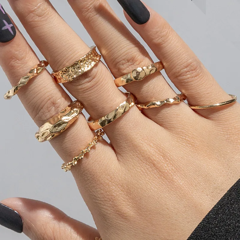 Special-shaped irregular ring series 9 pieces French elegant retro European and American versatile gold ring 2022 new trendy