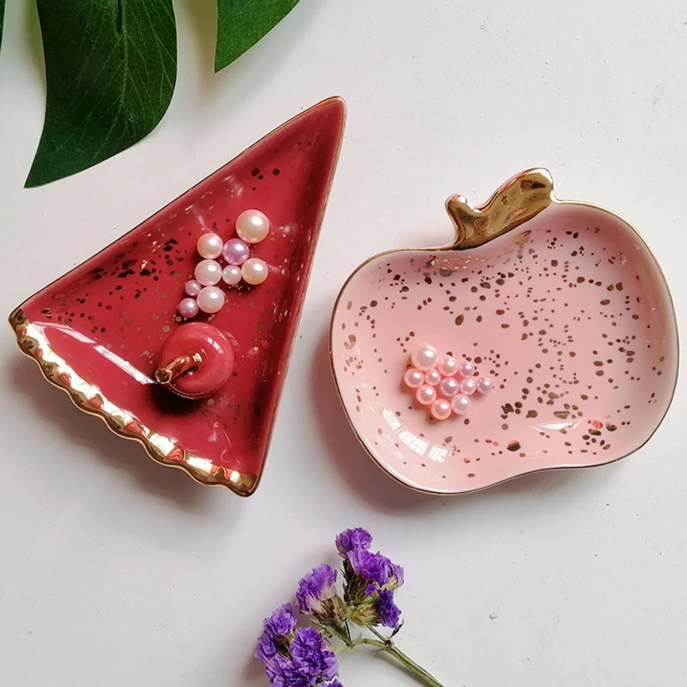لوحة مجوهرات من السيراميك على شكل البطيخ، منظم صينية تخزين إبداعية للخواتم والأقراط والقلائد هدية أنيقة