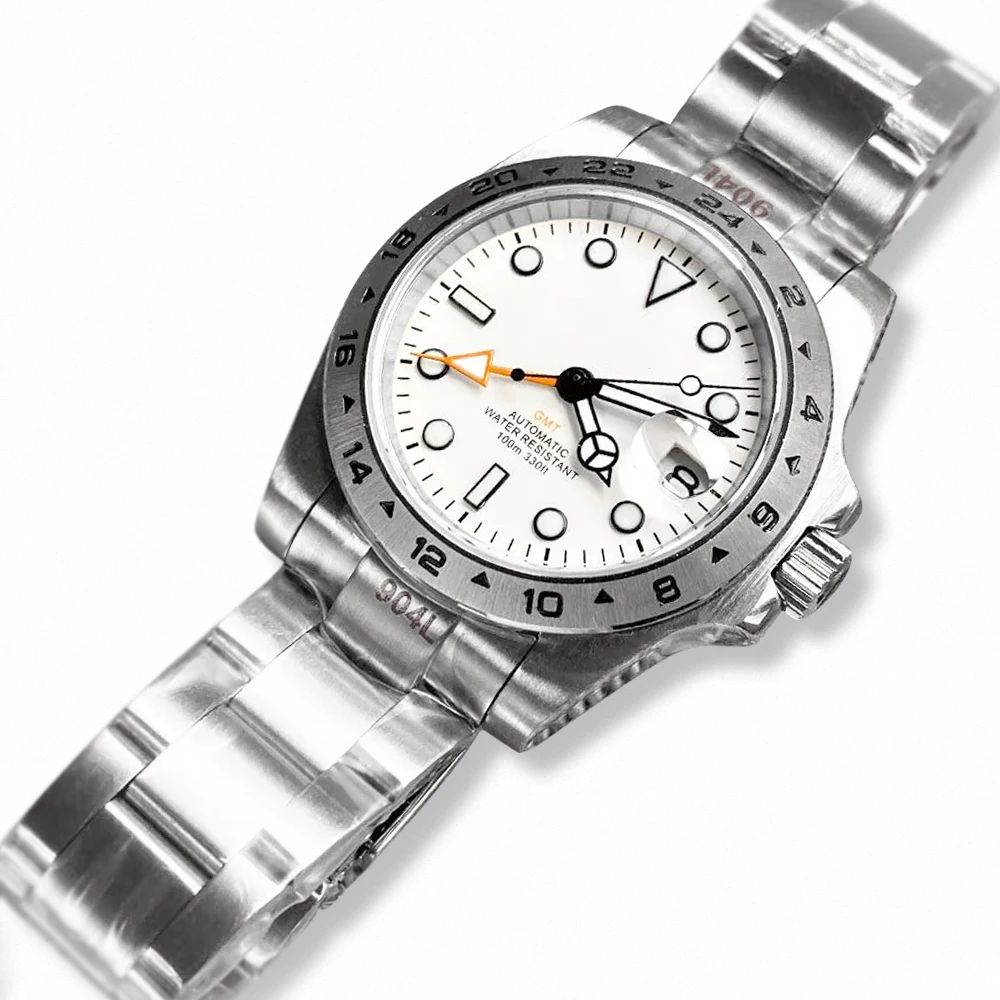 Imagem -05 - Relógio Mecânico Automático Masculino Vidro Safira de Luxo Relógio Estéril com Data e 10 Barras Relógio Inoxidável Impermeável 39 mm Nh34 Gmt 2024