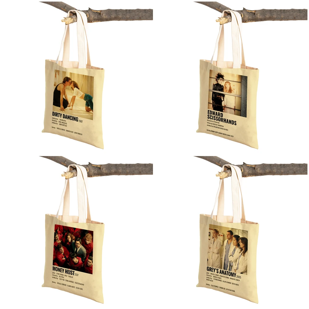 Vintage Classic Movie Poster TV Show Women Shopper Bags Casual Lady Shopping Bag Both Sided Cartoon Anime Travel Tote Handbag