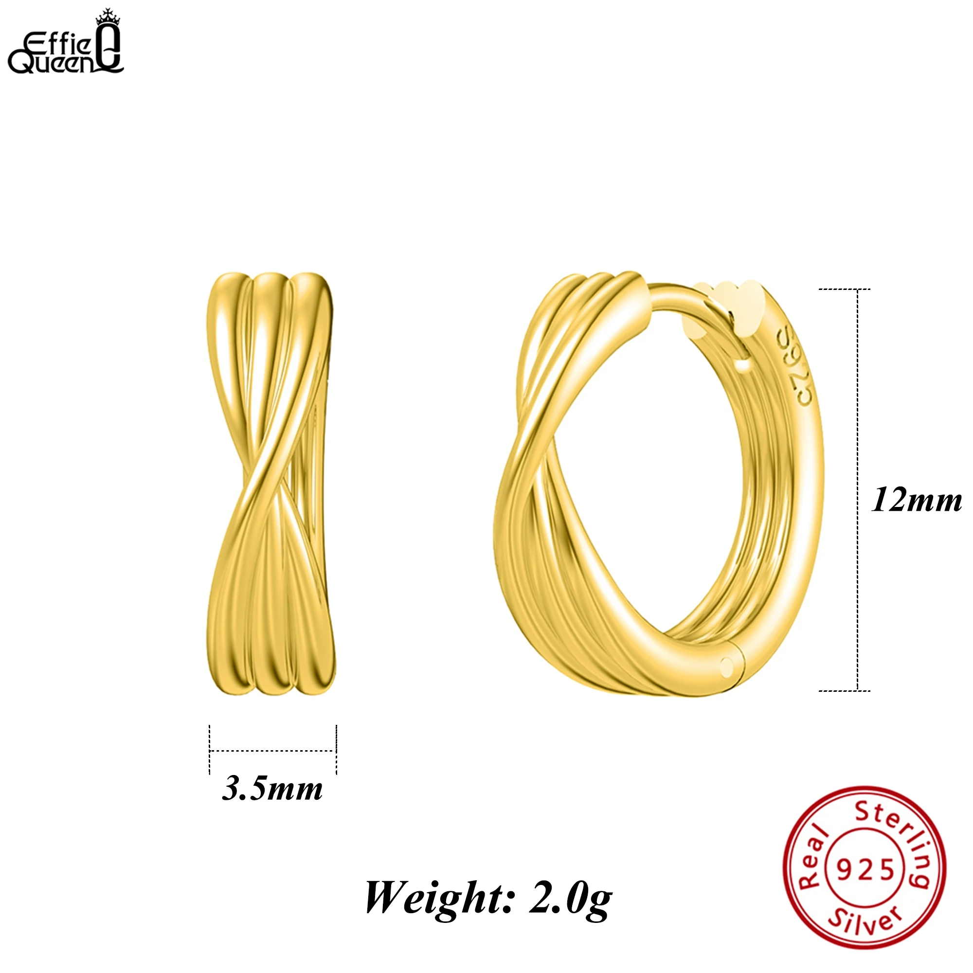 

Effie Queen 925 Sterling Silver Simple Hoop Earrings Geometric Surround Design Minimalist Style Ear Accessory for Wearing SE384