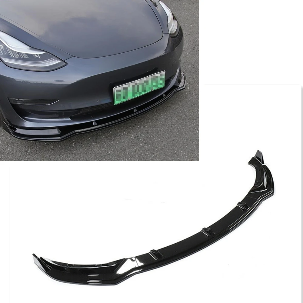 For Tesla Model 3 2017-2019 2020 2021 2022 2023 Sedan 4-Door Front Bumper Spoiler Splitter Lip Carbon Fiber Look/Gloss Black