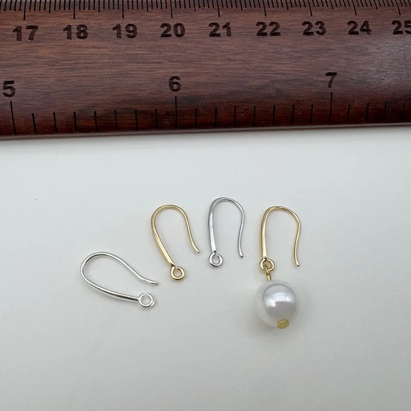 1Pair Solid 925 Sterling Silver Earring Hooks 15mm Handmade Semi-Finished Open Hoop Base DIY Accessories Making Ear Hook - view 5