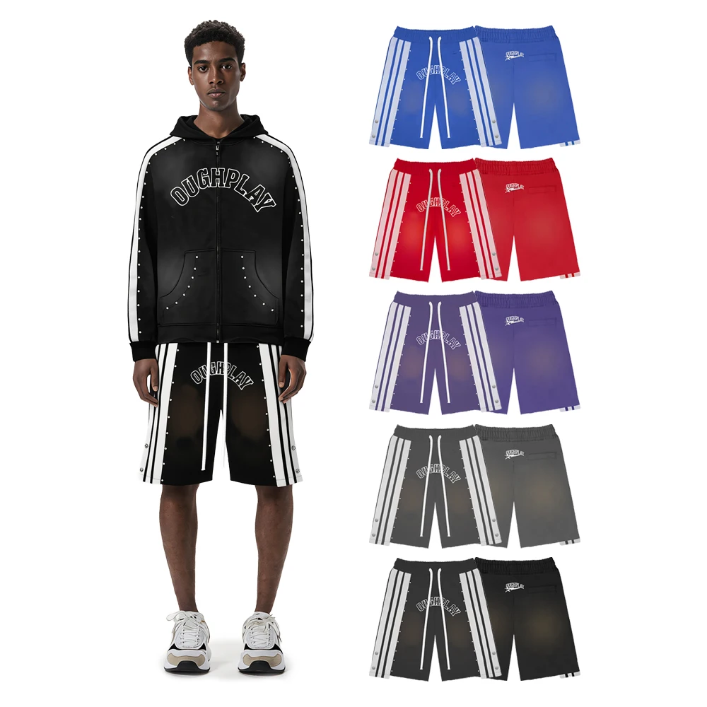 Y2k Streetwear Shorts Sport Pants with Rhinestones Hiphop Street Style Retro Distressed Print Casual Patchwork Loose Short Pants