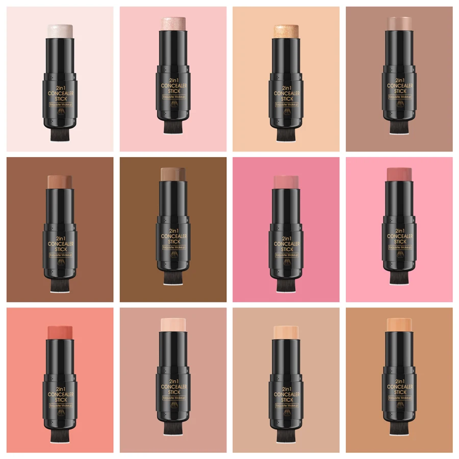 Double-head Contour Stick,Shades with Highlighter & Bronzer & Blush,Non-greasy and Waterproof Face Contouring Stick With Brush