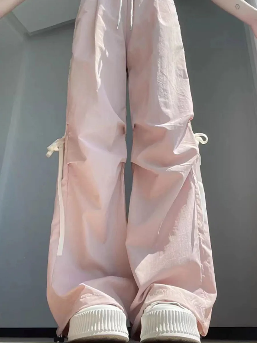 กางเกงลำลองเอวสูงสีน้ำเงินสำหรับเด็กผู้หญิง รุ่นพาราชูท นอต วอร์คแวร์ ขายาว ทรงบาง รุ่นซัมเมอร์