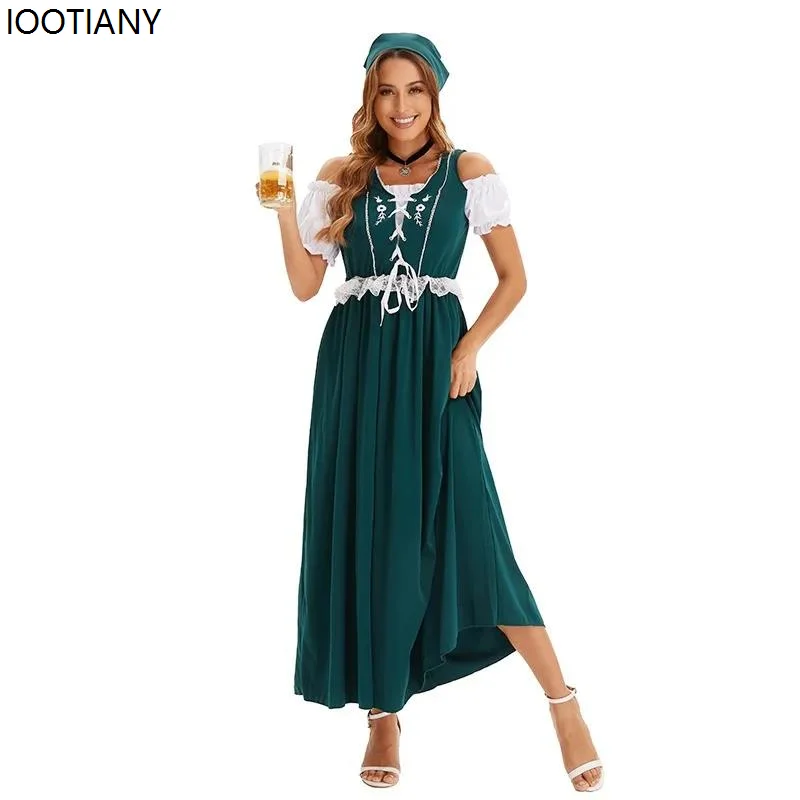 

German Oktoberfest Dress Carnival Party Traditional Dress Halloween Cosplay Bavarian Maid Uniform Elegant Ladies Dress Apron Set