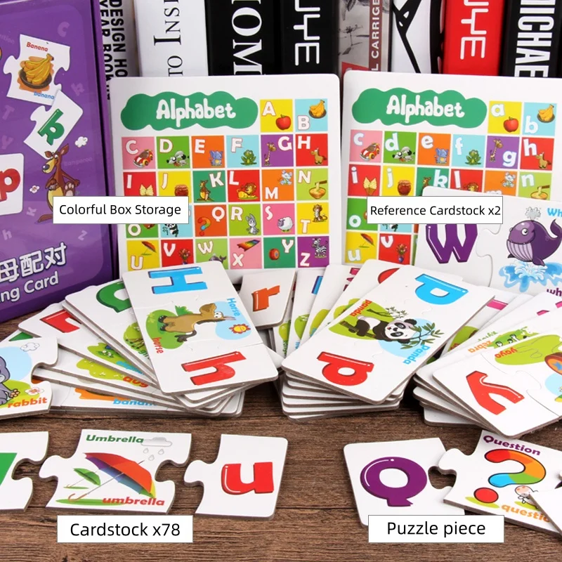 ชุดปริศนาการจดจำตัวอักษรที่มีตัวอักษรหลากหลายจับคู่กับภาพจริงๆ ช่วยให้เด็กๆ เรียนรู้ตัวอักษรได้อย่างสนุกสนาน