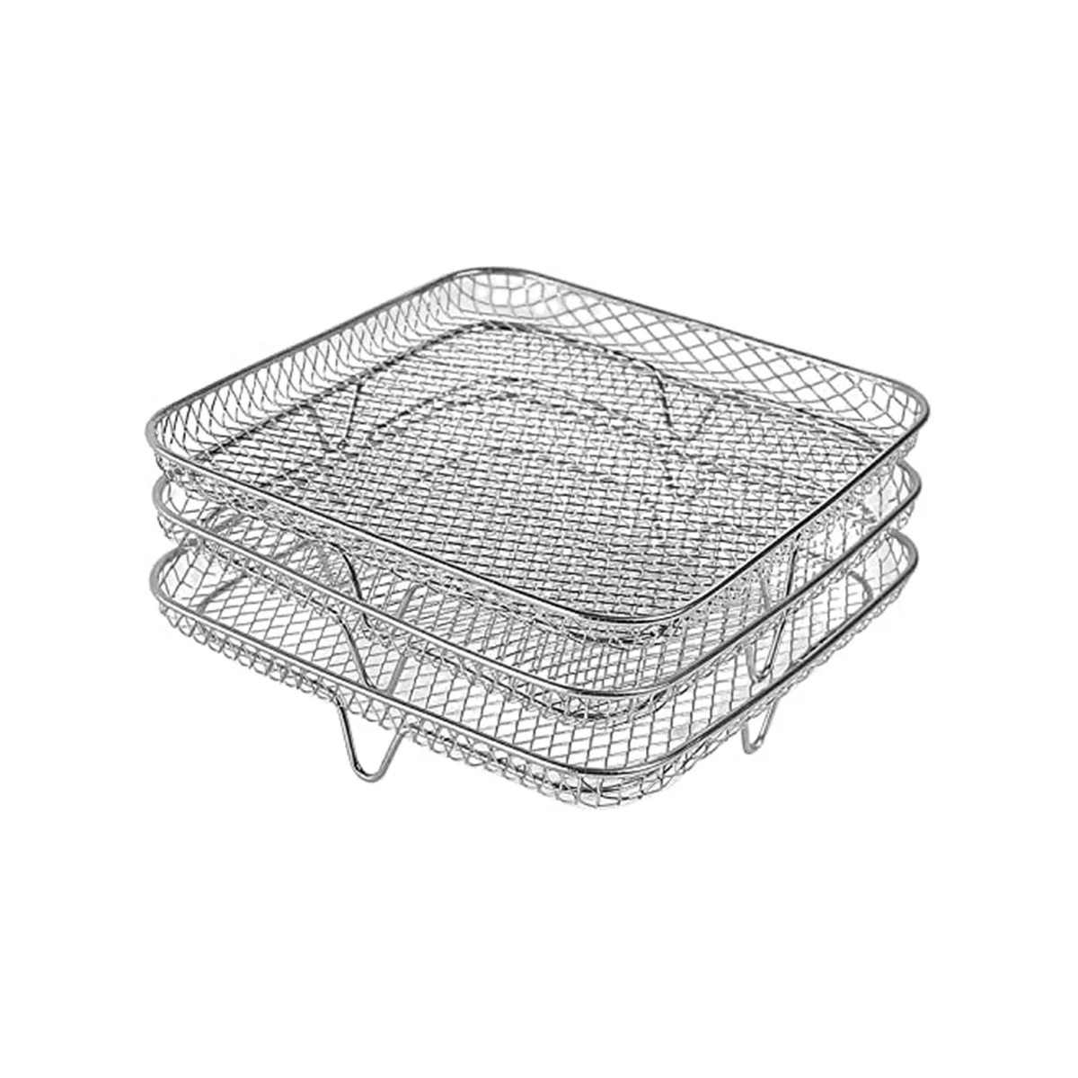 Stainless Steel Air Fryer Rack with Clip, Square Stackable Baking Basket Multi-Layer Dehydrator Rack Air Fryer Parts