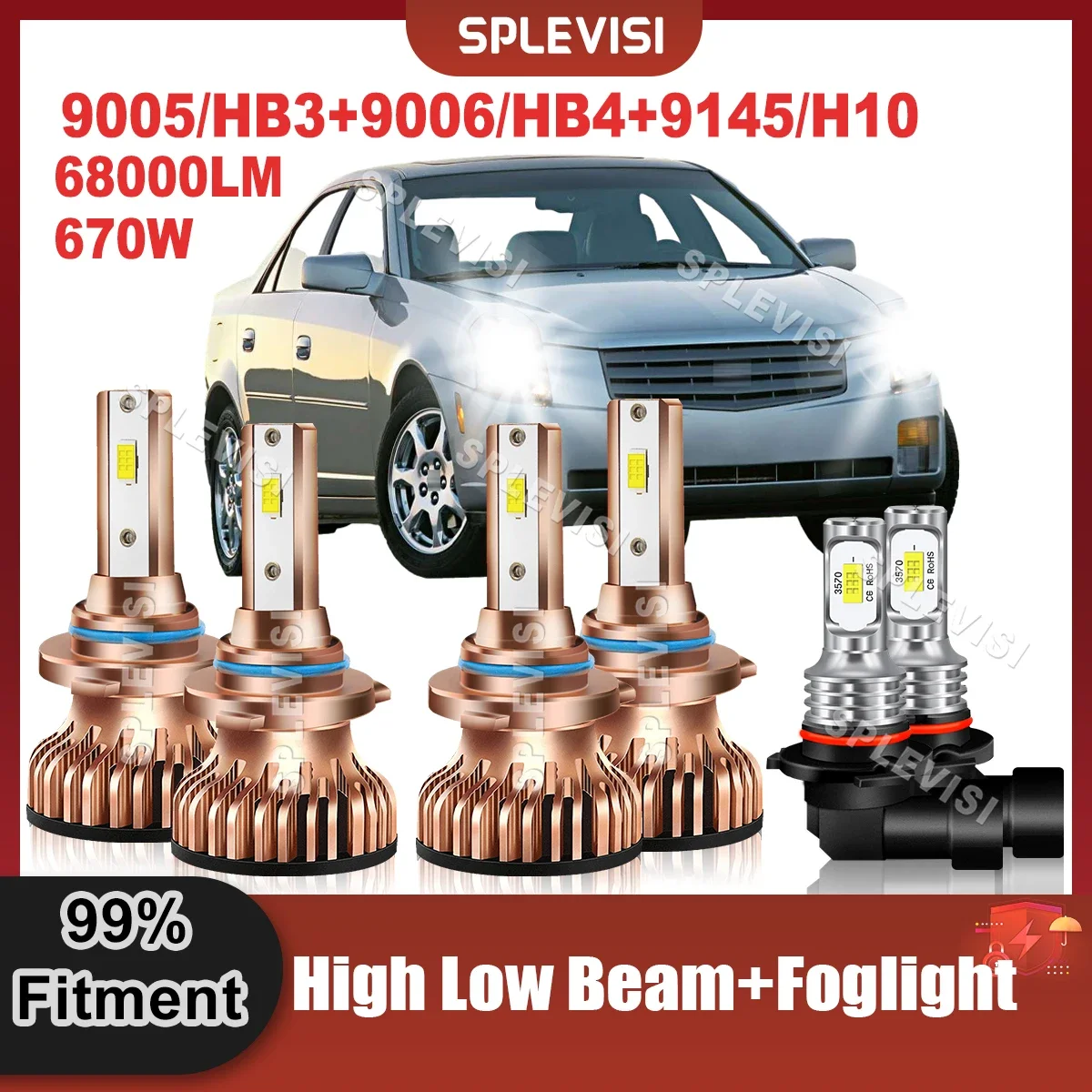 

LED Headlight High Beam 9005+Low Beam 9006+Foglight 9145 For Cadillac CTS 2003 2004 2005 2006 2007 Car Light Bulbs Combo Kit