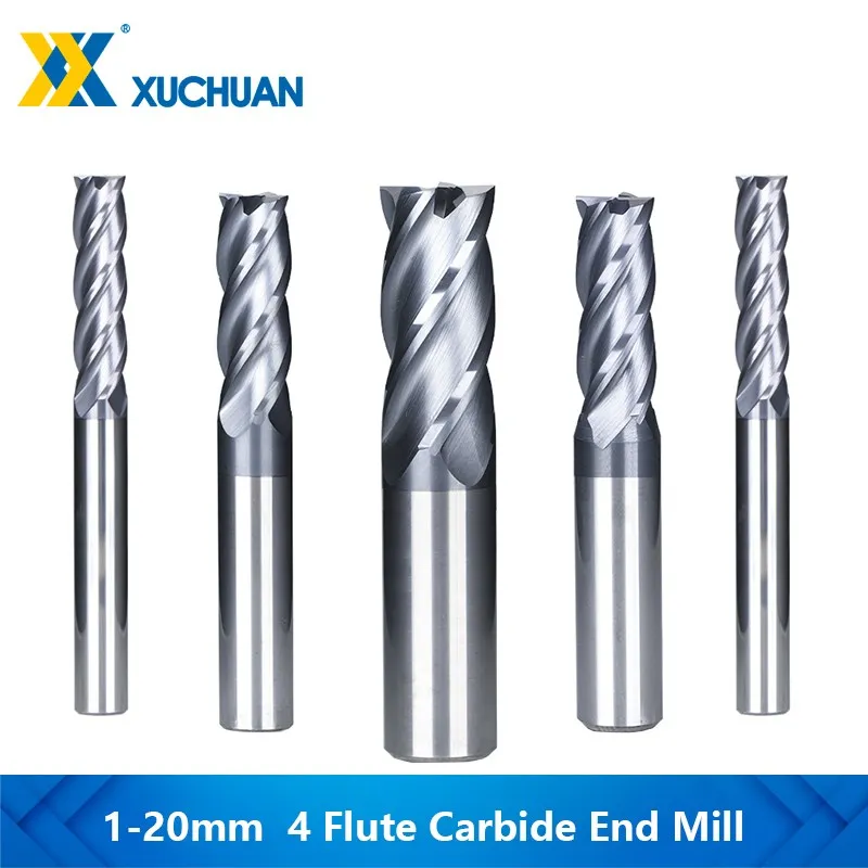 

End Mill 4 Flute Flat Milling Cutter Router Bit 1-20mm Carbide End Mill HRC 45 TiALN Coated CNC Machine Milling Tools End Mills