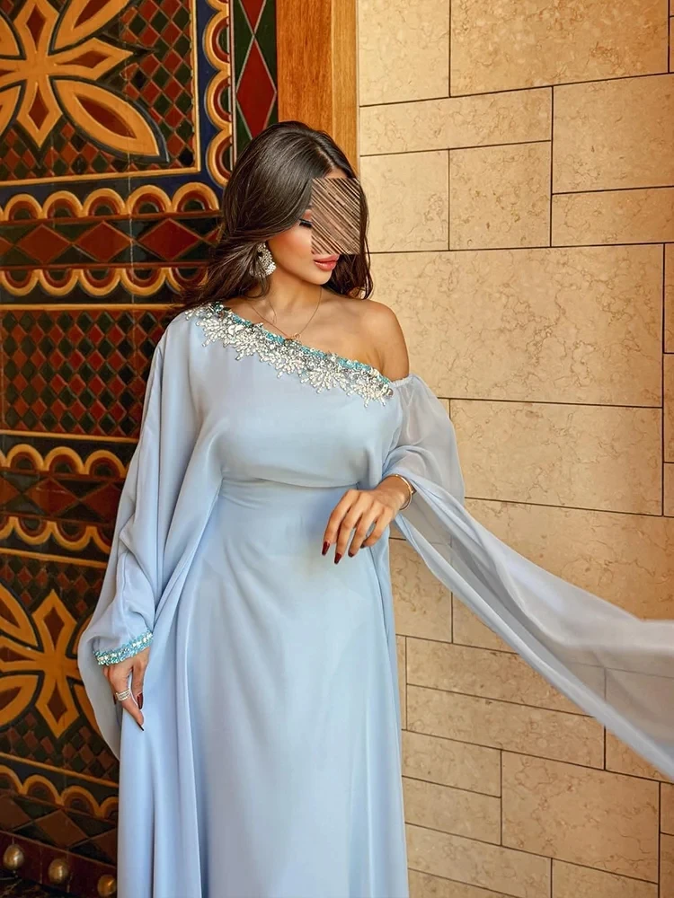 Customized Elegant Chiffon A-Line Prom Dress Arabia Women's Beaded Party Evening Dress Floor Length Special Occasion Gowns 2025