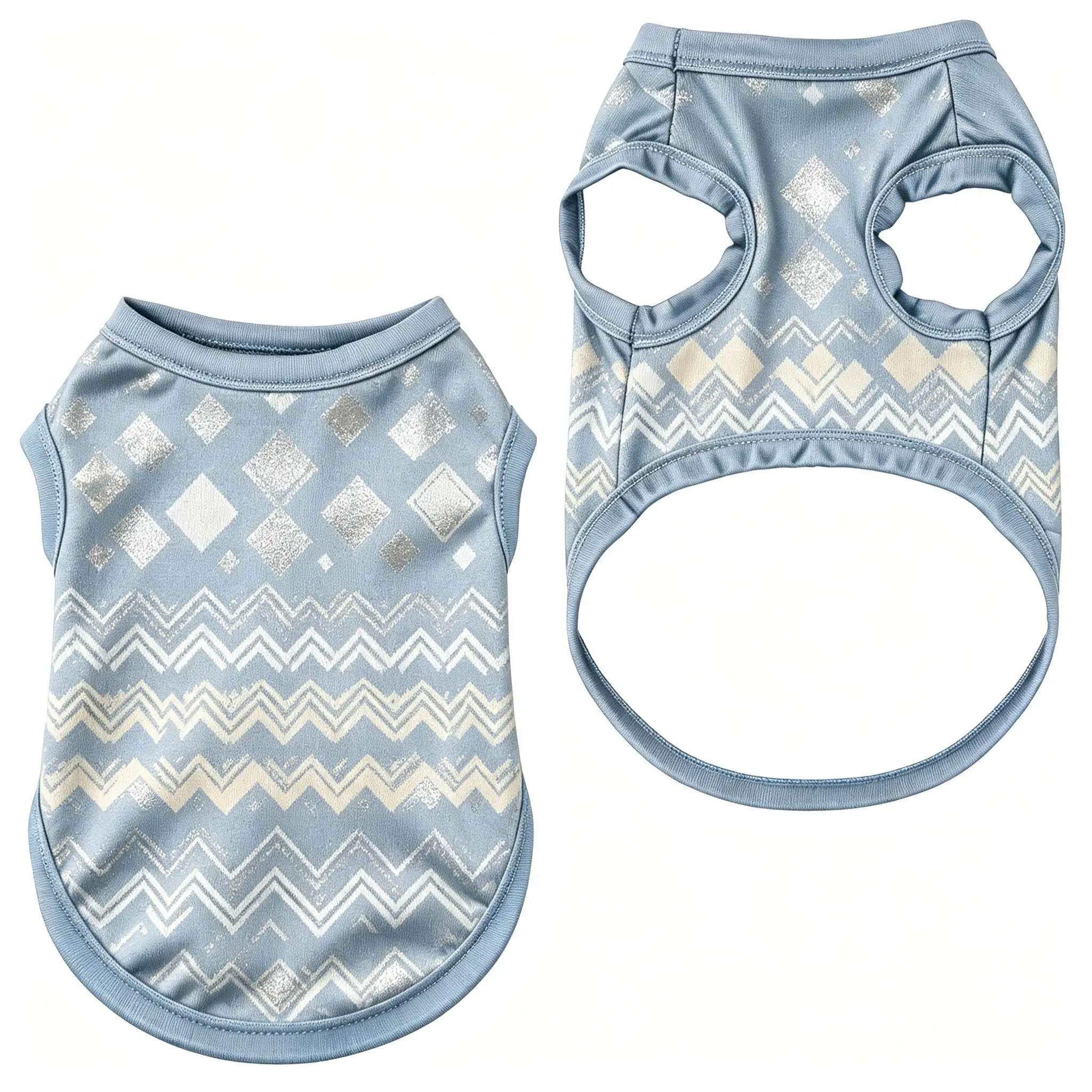 Pet Dog Vest Blue Silver Chevron Geometric Print Sleeveless Shirt for Small Medium Dogs Modern Abstract Theme Daily Wear