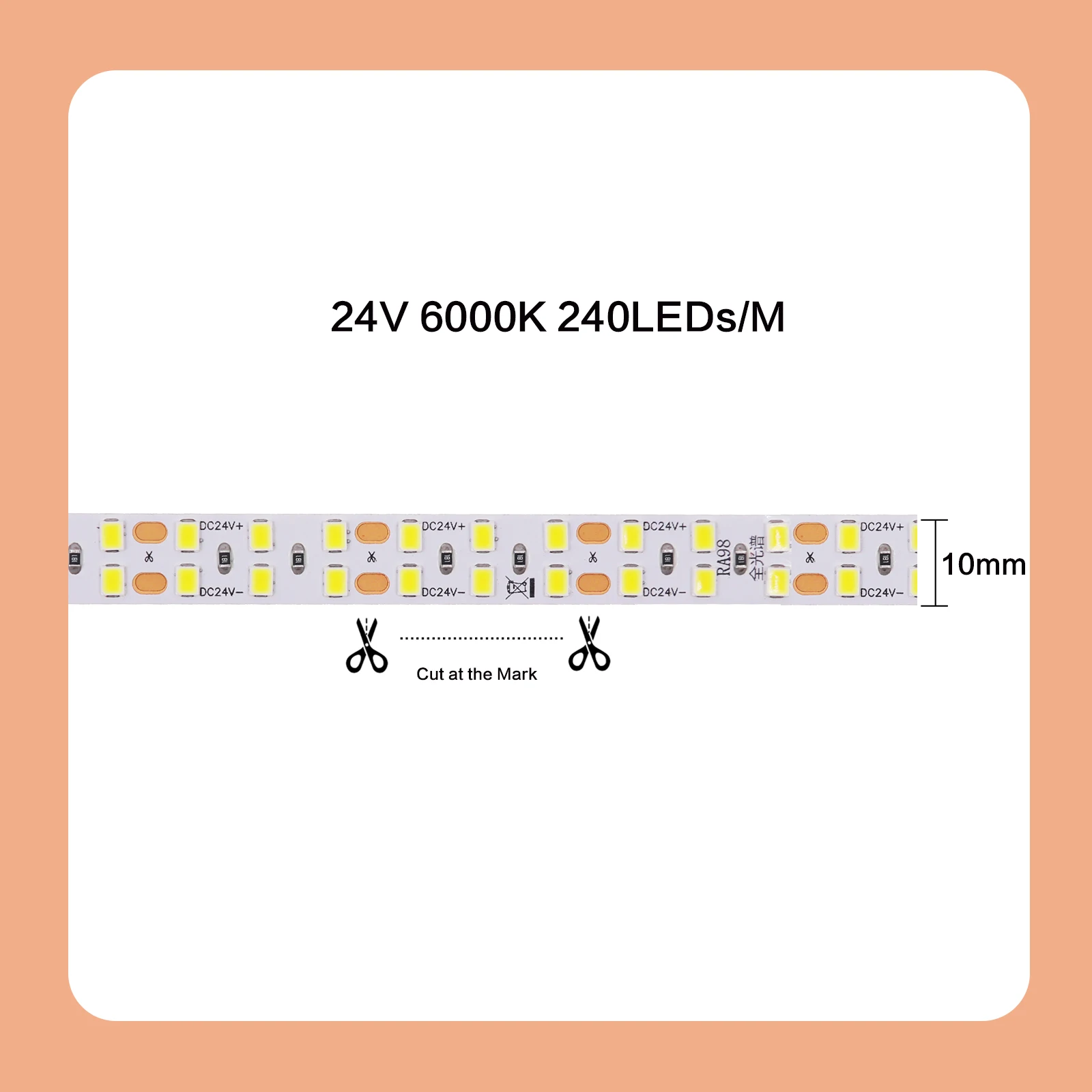KISUFU 5M 10M RA98 LED-Streifenlicht DC 12V 24V 120 180 240 LEDs/M Flex Ribbon Klebeband 3000K 4000K 6000K High CRI Linearbeleuchtung 9