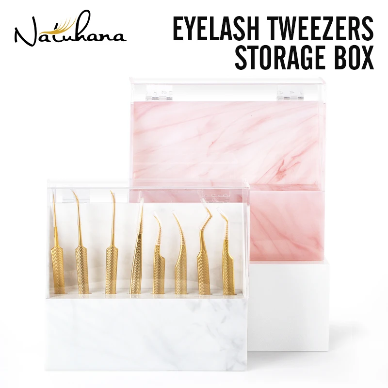 NATUHANA Support de Présentation en Acrylique à 8 Compartiments pour Pinces à Cils, Organisateur de Rangement pour Outils de Pose de Cils, Boîte de Rangement pour Outils de Maquillage de Salon