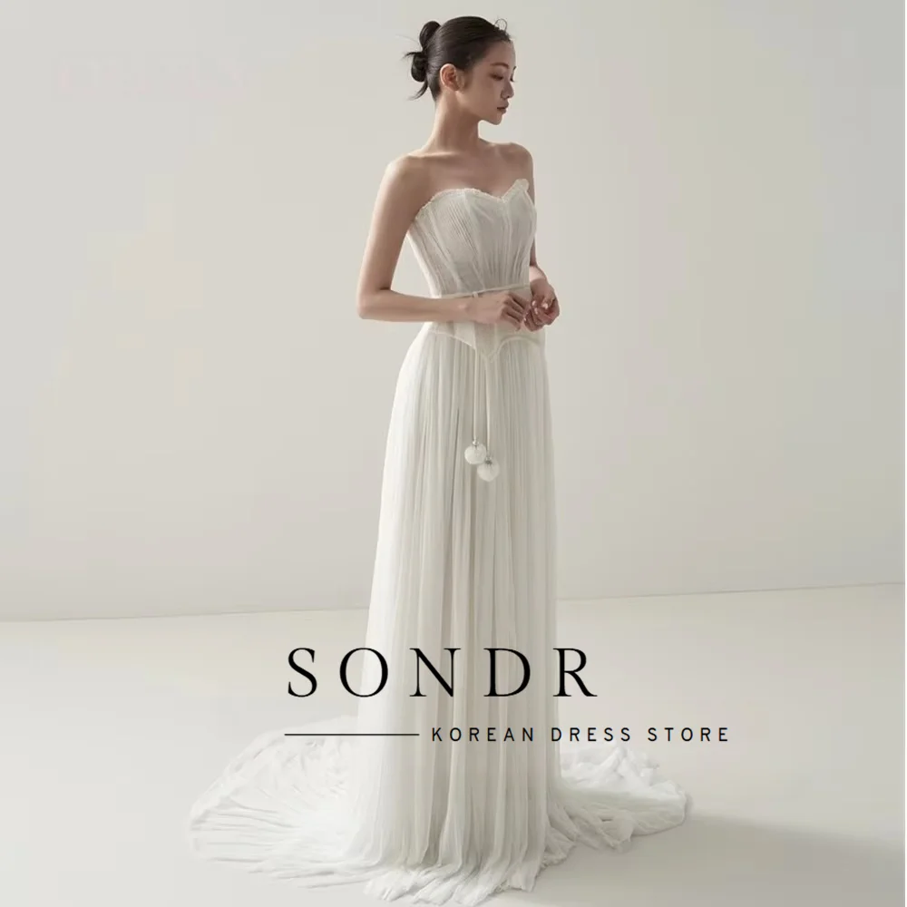 Sondr lvory Chiffon Korean Wedding Dress Strapless A Line Formal Occasion Dresses Sweep Train Bride Gowns Customized