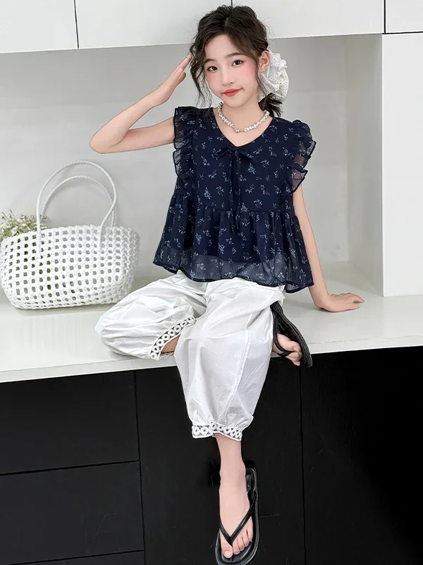 

Корейская кукла с цветочным принтом для девочек, летнее новое поступление, милый летний наряд для больших детей, повседневная повседневная одежда с цветочным принтом