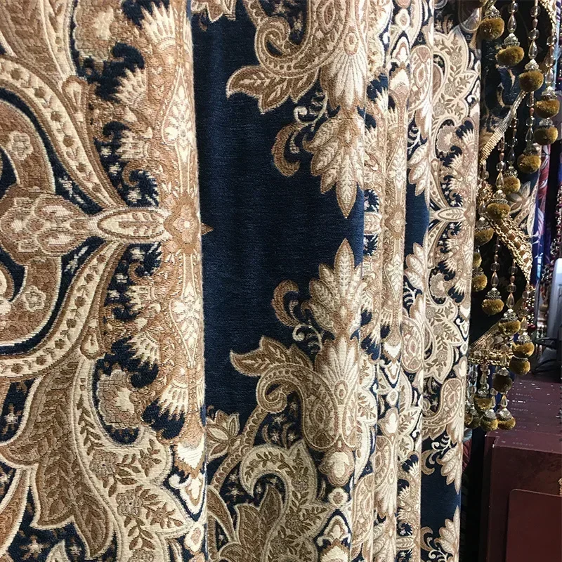 Estilo europeu de luxo palácio dupla camada grossa chenille cortinas blackout para sala estar quarto vilas personalizado em lu