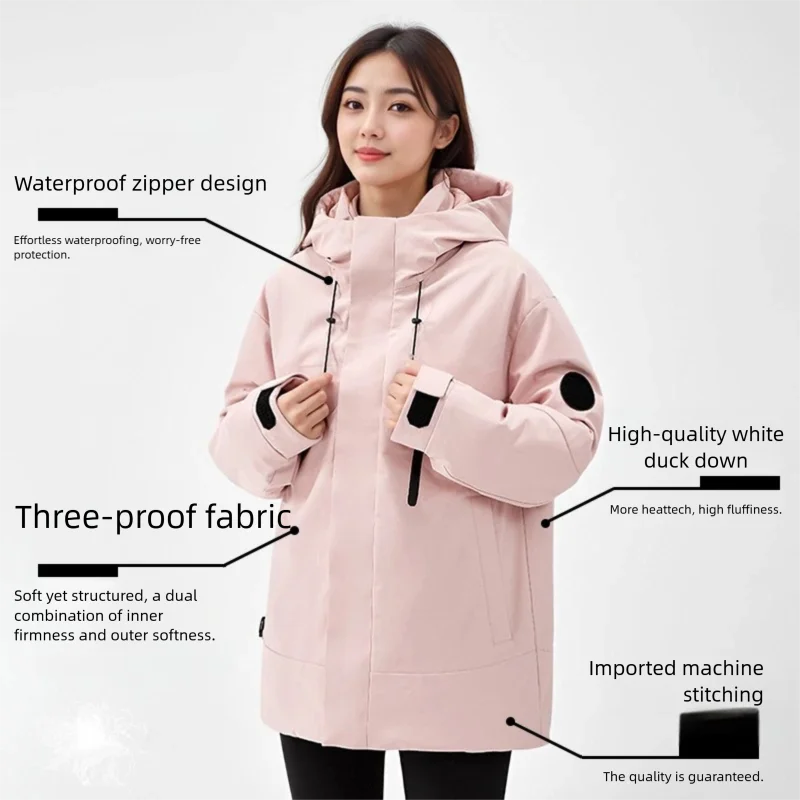 YESUNION 3 in 1 スノーマウンテンダウンジャケット レディース 冬用コート 防風 ウィンドブレーカー キャンプ サイクリング トレッキング アウトドアジャケット