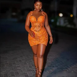 Aso Ebi Mini Lace Prom Dresses Sexy Yong Girls Birthday Party Dress Custom Made Short Cocktail Dress