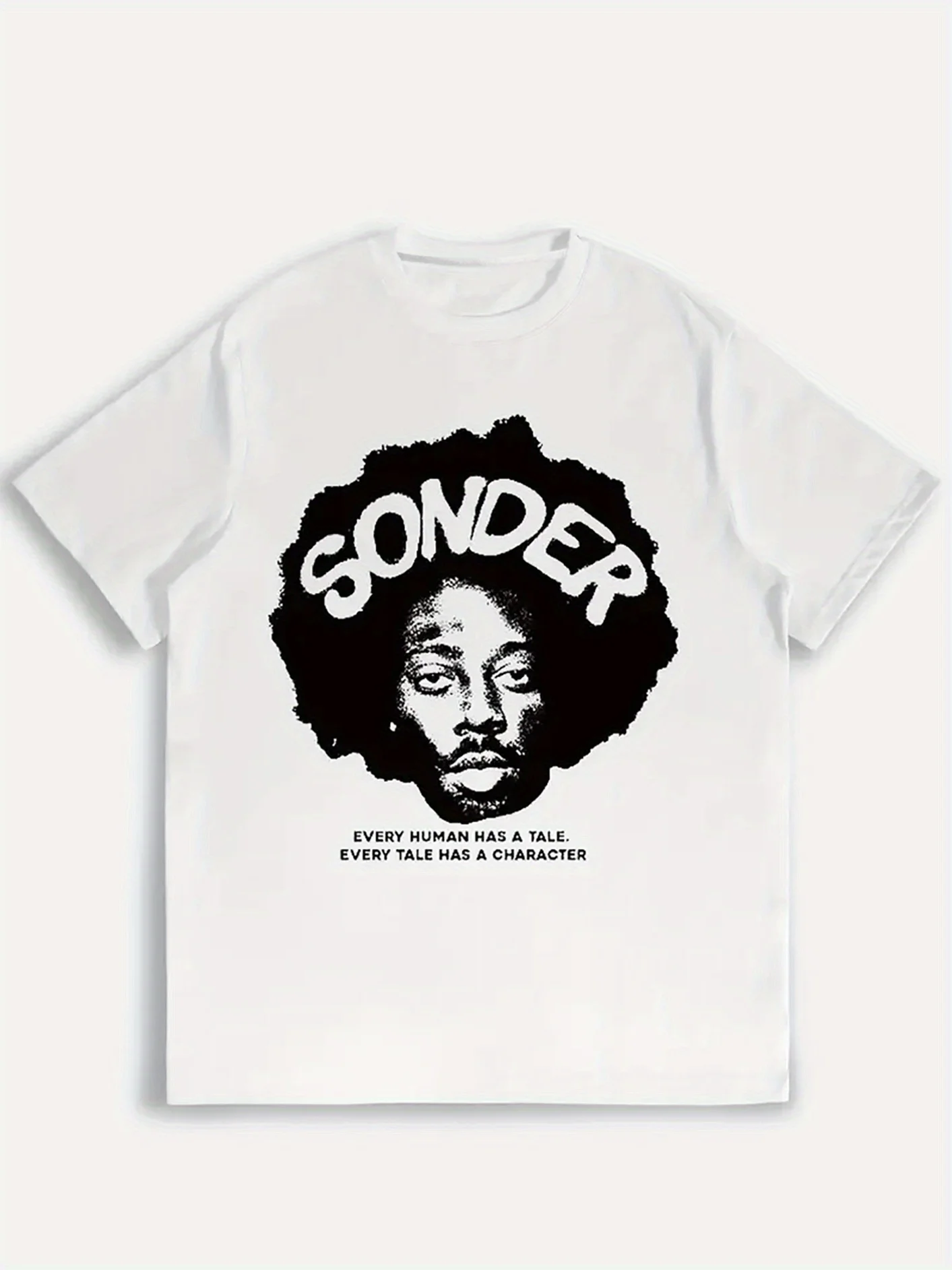 Young Men Women's SONDER Art Portrait Printed T-Shirt Uniquely Designed in a Minimalist Style Short-Sleeved for All Seasons