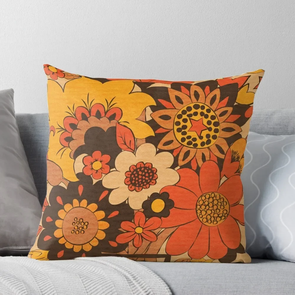 Retro 70s Flower Vase, Orange, yellow, Brown Throw Pillow christmas supplies christmas decorations for home 2024 Pillow