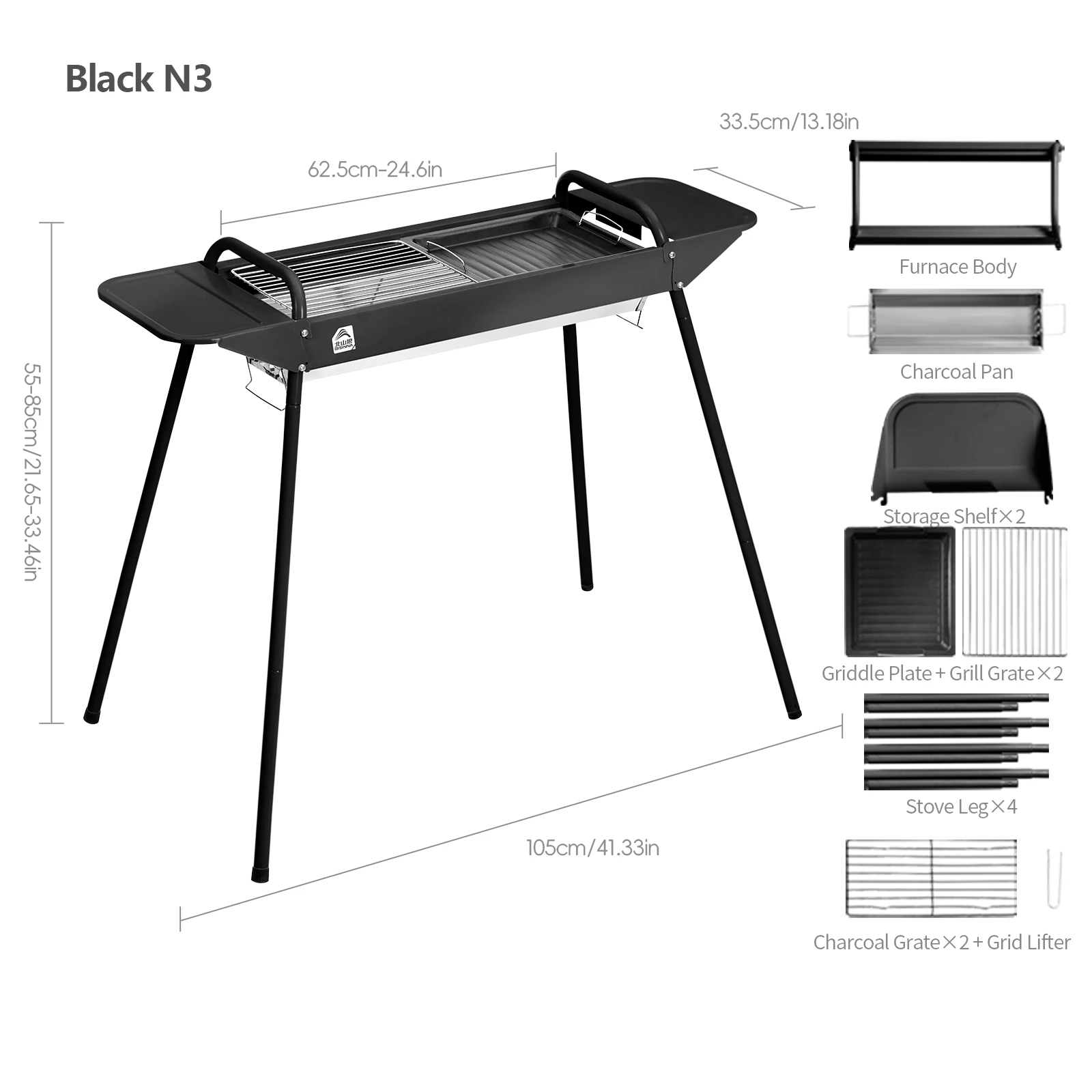 BISINNA Houtskoolbarbecue Draagbare multifunctionele grote BBQ-kachelrek voor buiten kamperen, picknick, wandelen