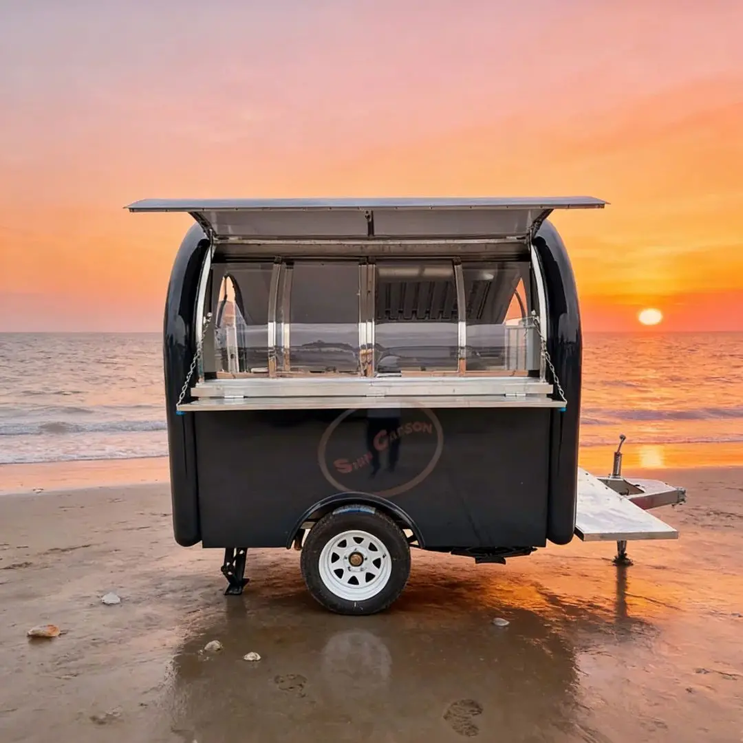Compact Fiberglass Food Vending Cart, Mobile Catering Trailer, Foldable Awning, Lockable Door for Outdoor Business