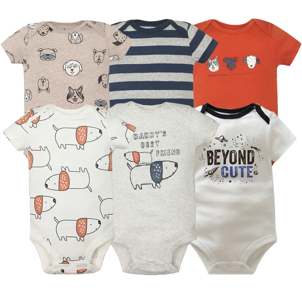 New Cartoon Baby Boys Girls Bodysuit 6PCS Short Sleeve 100% Cotton Baby Clothes 0-24Months Newborn Body Bebe Jumpsuit Clothing