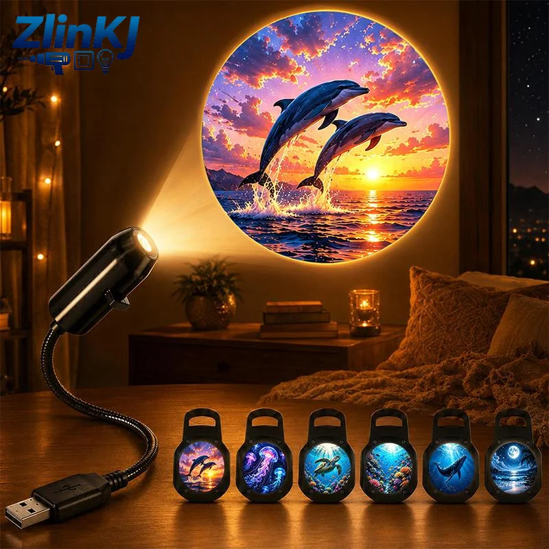 Romantic Ocean Series LED Projector Night Light Portable USB Powered for Kids Bedroom Birthday Party Home Decor