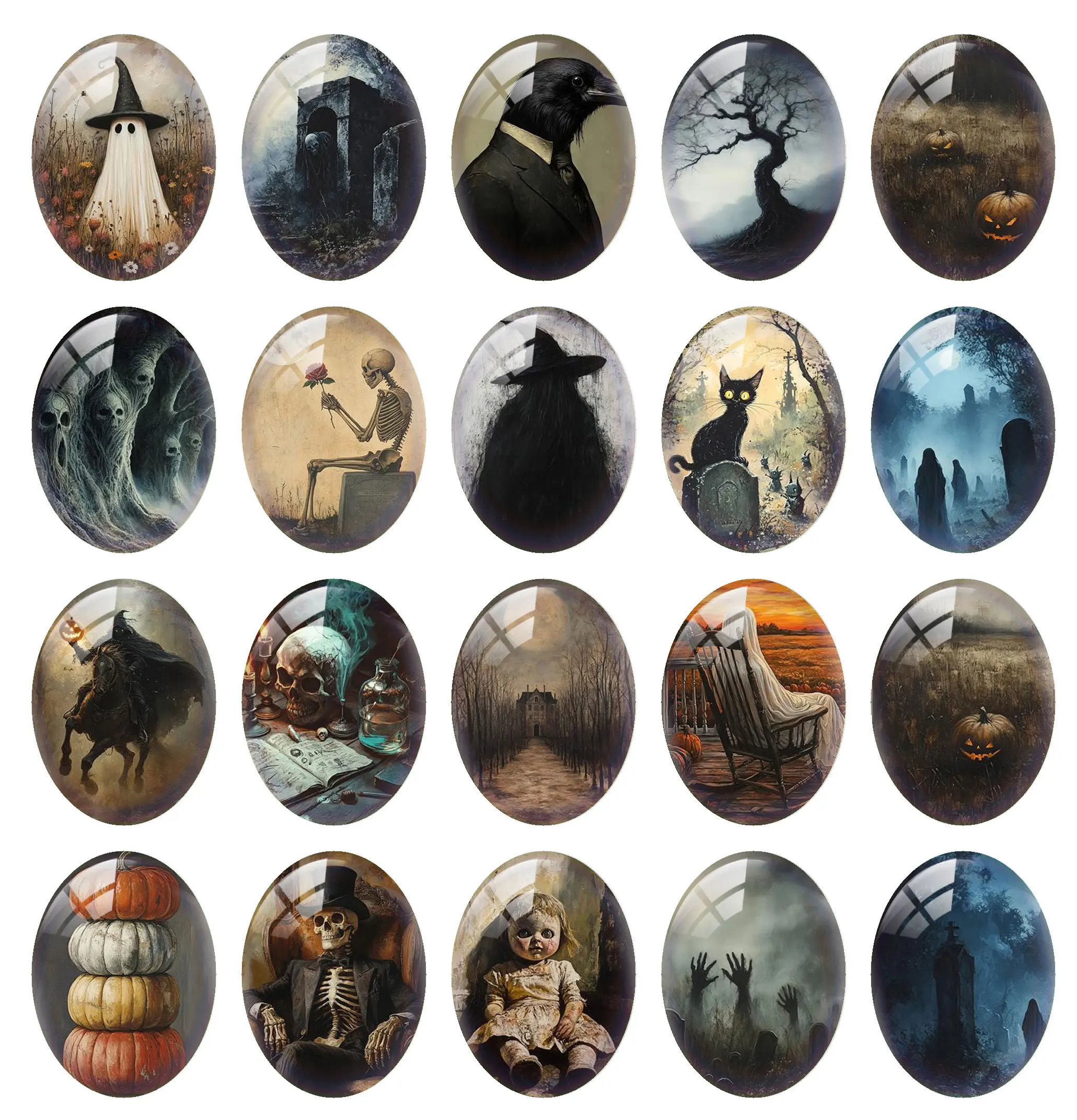 10pcs/lot Halloween Gothic Horror Pumpkin Skull Cat Witch Boo Oval Photo Glass Cabochon Flatback Demo Cameo Diy Jewelry Making