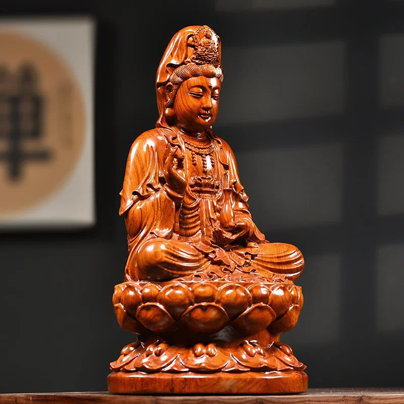 

Резьба по цельному дереву Nanhai Guanyin Bodhisattva, домашняя статуя Будды лотоса, домашнее поклонение, большой безопасный городской дом, счастливое украшение