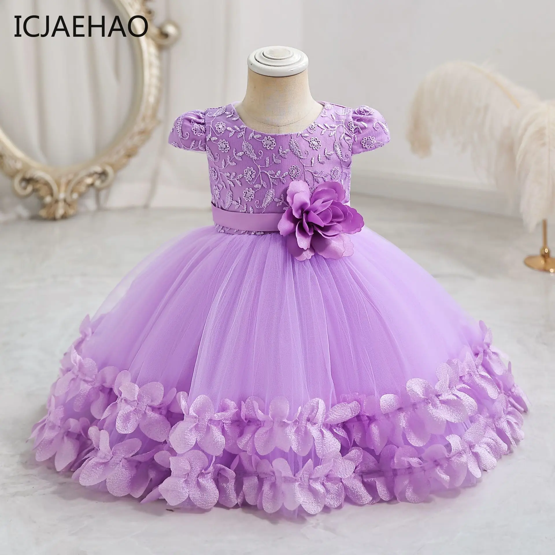 ICJAEHAO Flower Princess Dress For Girls 0 to 12 months Cute Bowknot Petal Clothes Baby Girl Gowns Prom Summer clothes for girls