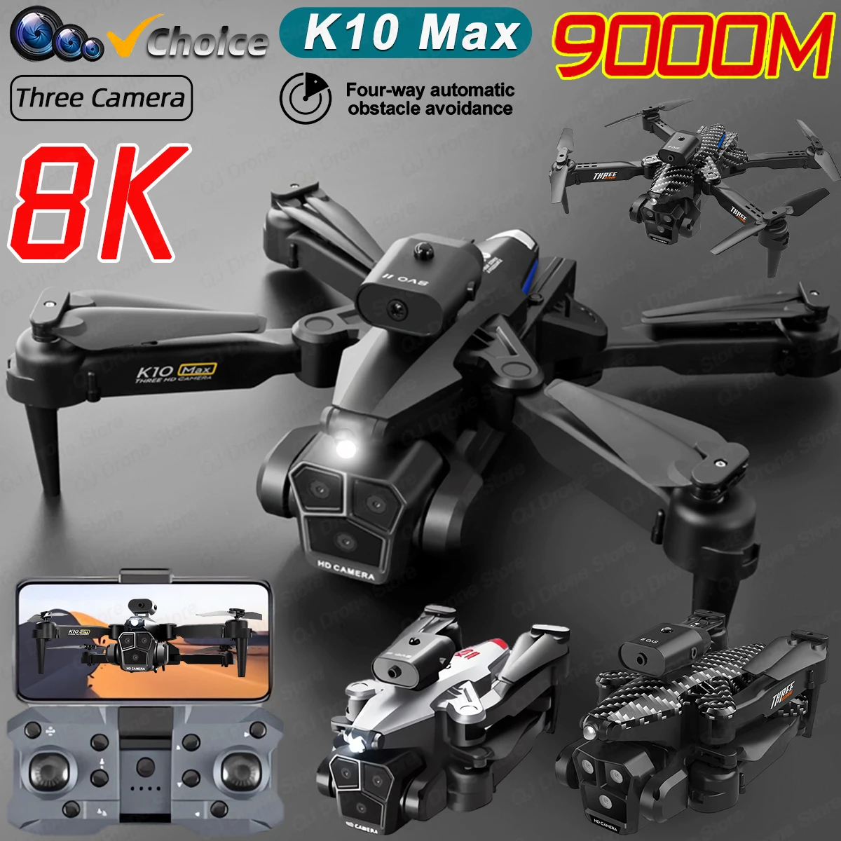 K10 Max RC 드론, 8K 전문 트리플 카메라, 광학 흐름 장애물 회피 제스처 사진, 접이식 쿼드콥터 장난감, 신제품