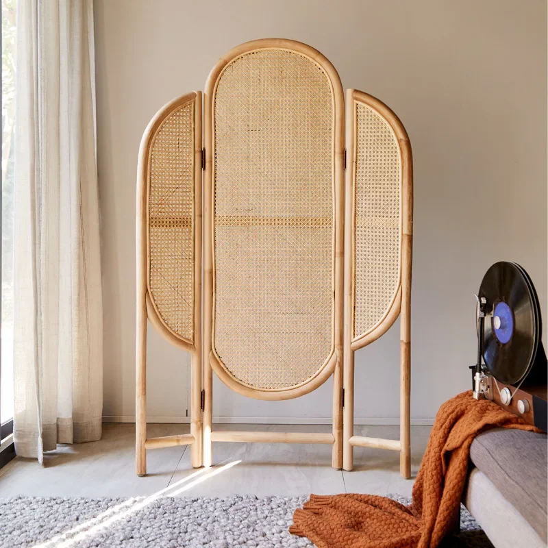 Creative Japanese B&B handmade rattan folding screen partition wall simple modern folding mobile folding screen Nordic