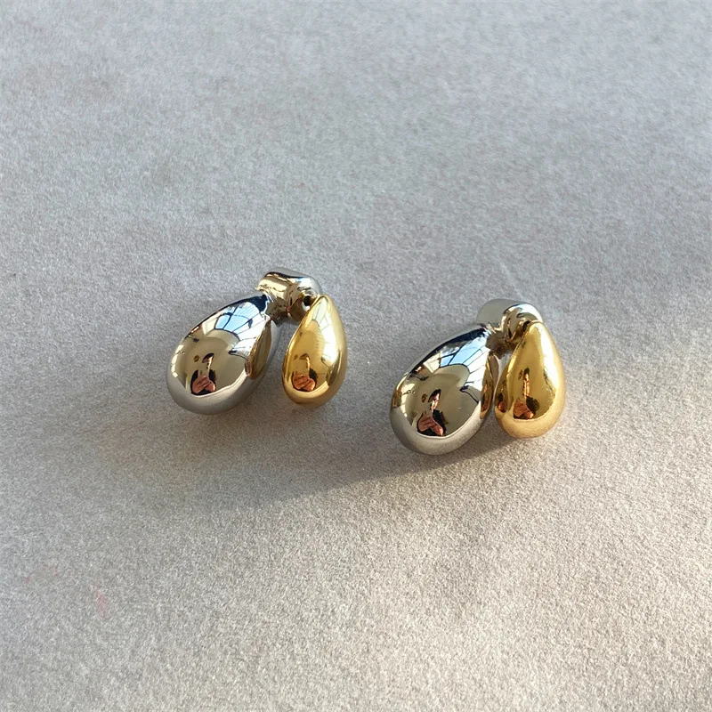 S925SilverinsStylish Water Drop Earrings for Women, Silver Studs, Two-Tone Detachable Ear Clips, Dual-Wear Earrings Wholesale