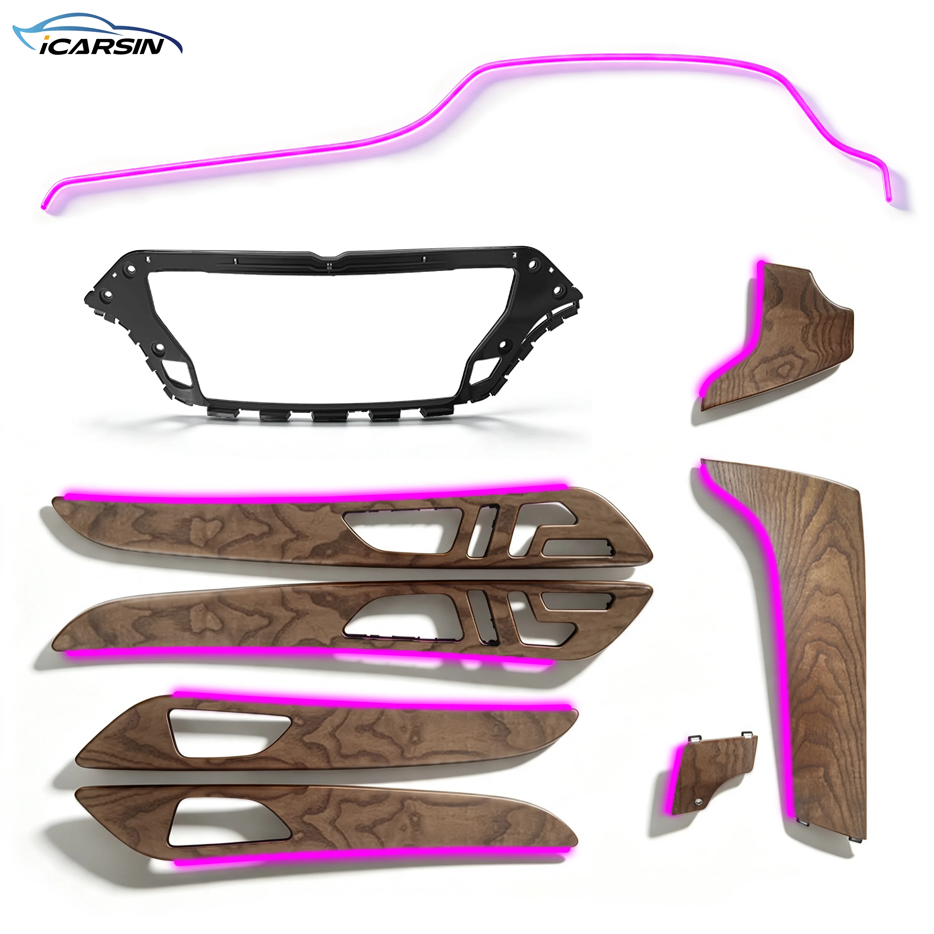 ICarsin OEM 12 Colors Wood Ambient Lighting For Mercedes W166 X166 GLE GLS ML GL Trim Replacement Car Screen Control