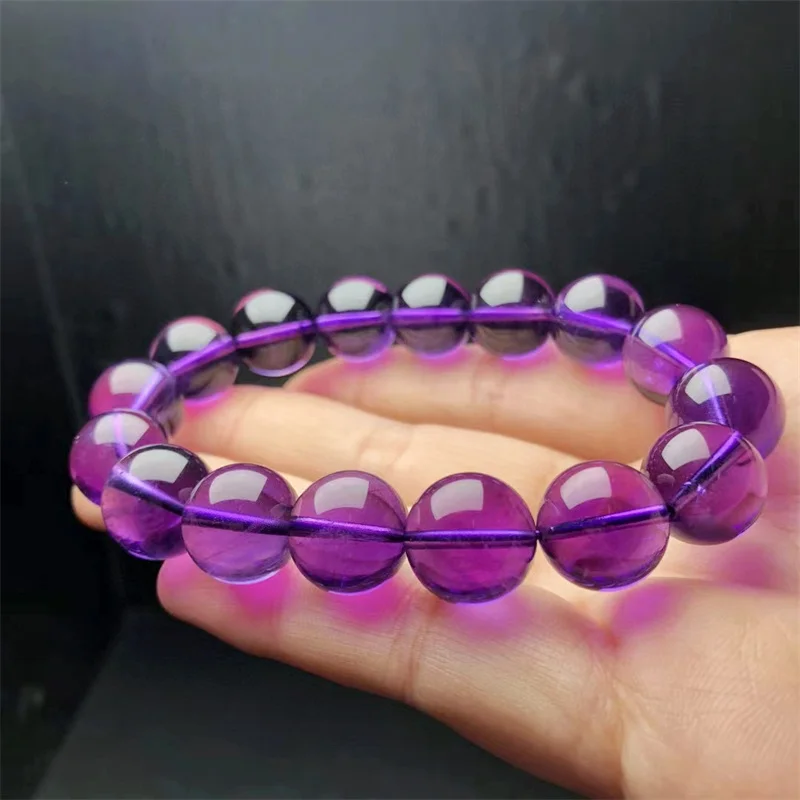 13MM Natural Amethyst Bracelets Women Purple Crystal Quartz Energy Bead Reiki Healing Bangle Jewelry Gift