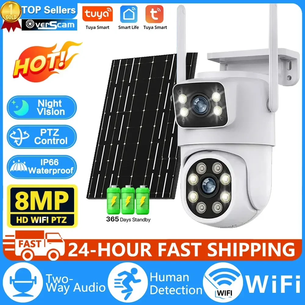 

8MP 4K Solar Wirelesss IP Camera With 7800 mAh Battery Outdoor HD 4MP Dual Lens WiFi Camara Solar Panel CCTV Security tuya App