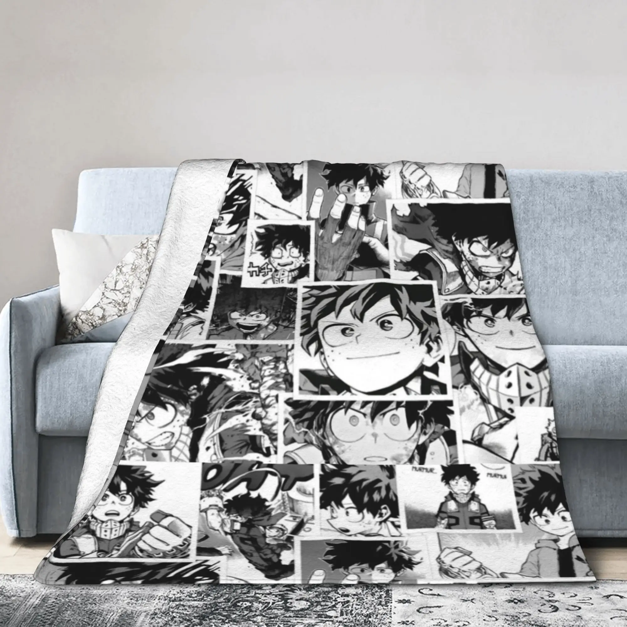 Deku Collage Classic T-Shirt zhzrkms4y2h Blankets MHA Anime Wool Throw Blanket Airplane Travel Decoration Soft Warm Bedsprea,