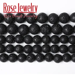 Vulkanische Lava Natursteinperlen Bunte schwarze runde Rock Lava Lose Perlen 6mm-12mm für DIY Halskette Armband Schmuckherstellung