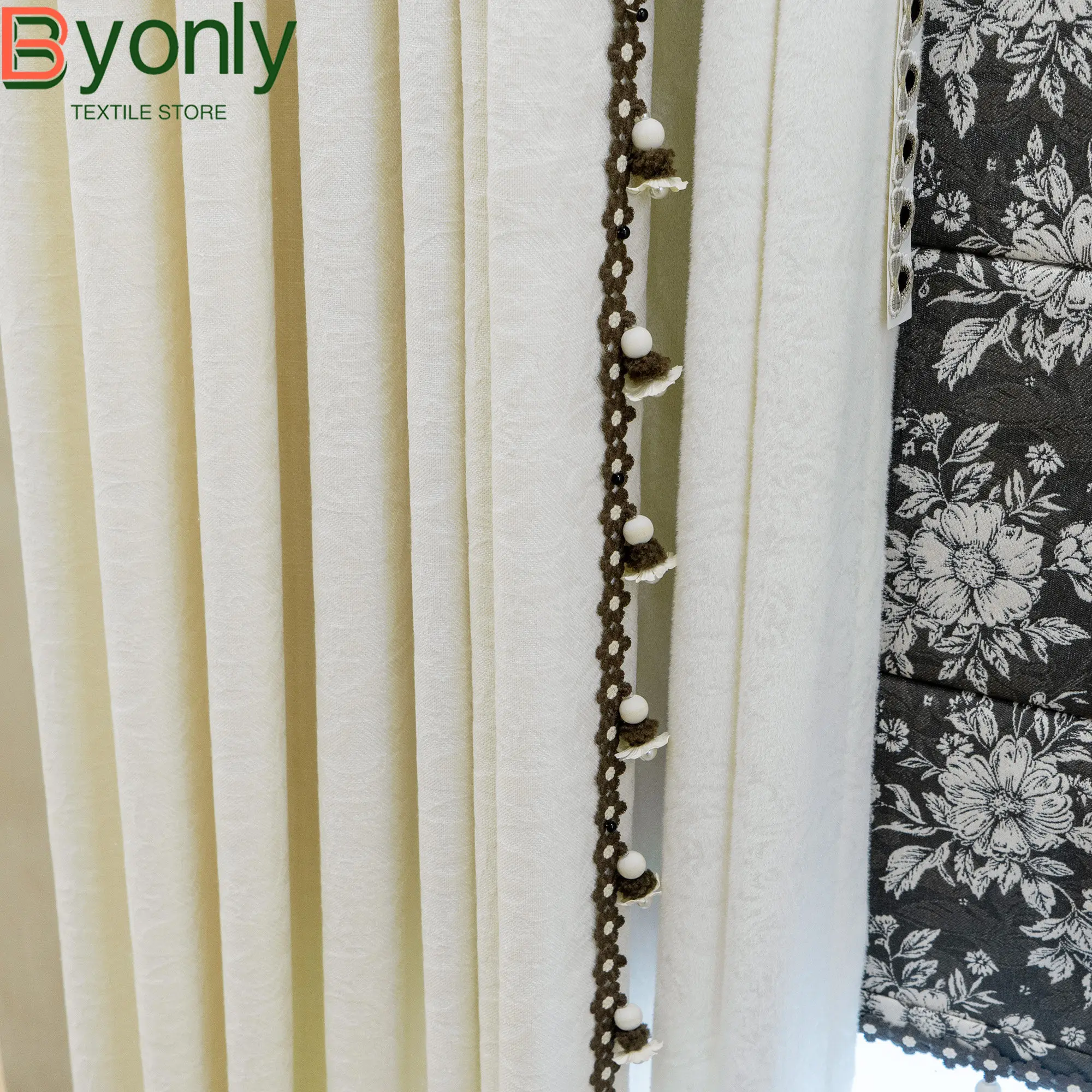 New Cream Jacquard Linen Curtains for Living Room Bedroom French Window Balcony Customized Window Screening Finished Products